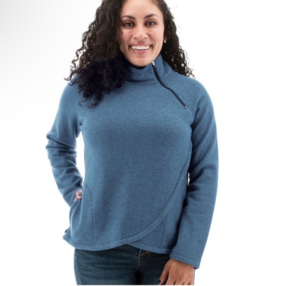 Aventura Clothing Harlow Zip Neck Top Blue Size Large Velvet Fleece NWOT - Picture 2 of 4